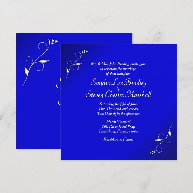 Convite de Casamento Azul Elegante (Frente/Verso)