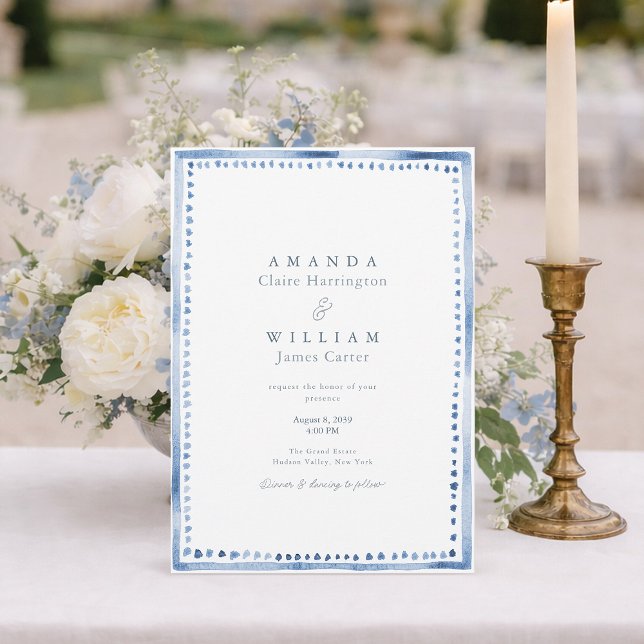 Convite de Casamento Azul Elegante de Mansão Franc (Criador carregado)