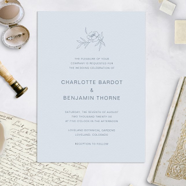 Convite de Casamento Azul Elegante e Empolado (Criador carregado)