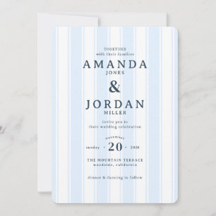 Convite de Casamento Azul Elegante Listrado