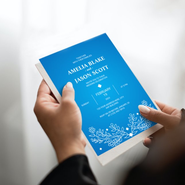 Convite de Casamento Azul Elegante Minimalista (Criador carregado)