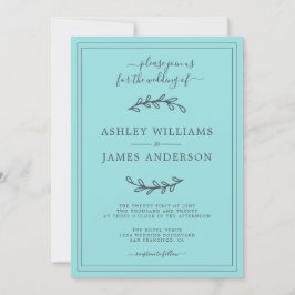 Convite de Casamento Azul Elegante Turquoise