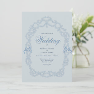 Convite de Casamento Azul Elegante Vintage