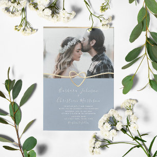 Convite de Casamento Azul Empoeirado com Foto