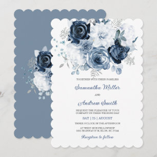 Convite de Casamento Azul Empoeirado e Prata