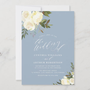 convite de casamento azul empoeirado floral