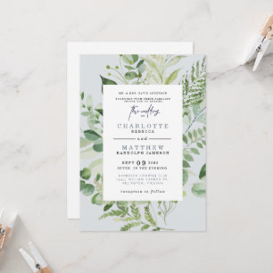 Convite de Casamento Azul Empoeirado Pais Eucalipt