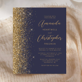 Convite de Casamento Azul Escuro Dourado Elegante 