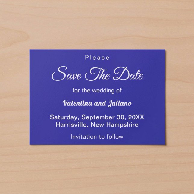 Convite de Casamento Azul Escuro Minimalista para  (Typography style minimalist dark blue wedding save the date)