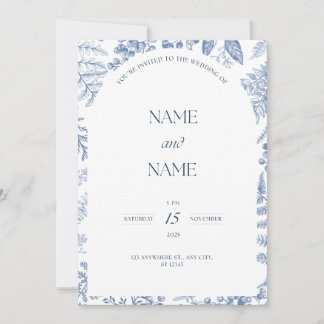 convite de casamento azul floral