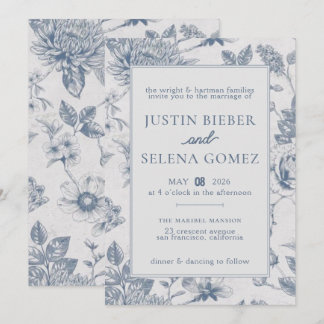 Convite de Casamento Azul Floral Elegante