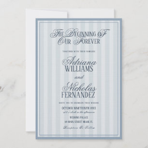 Convite de Casamento Azul Listrado Elegante