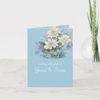 convite de casamento azul mar floral pastel