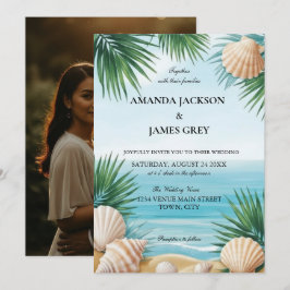 Convite de Casamento Azul Mar Praia Tropical