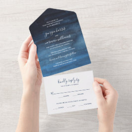 Convite de Casamento Azul Marinho Aquarela Moderno