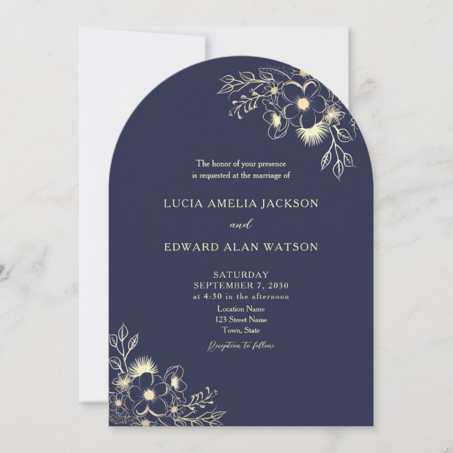 Convite de Casamento Azul Marinho com Código QR (Frente)