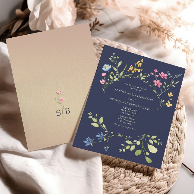Convite de Casamento Azul Marinho com Flor Silvest (Criador carregado)