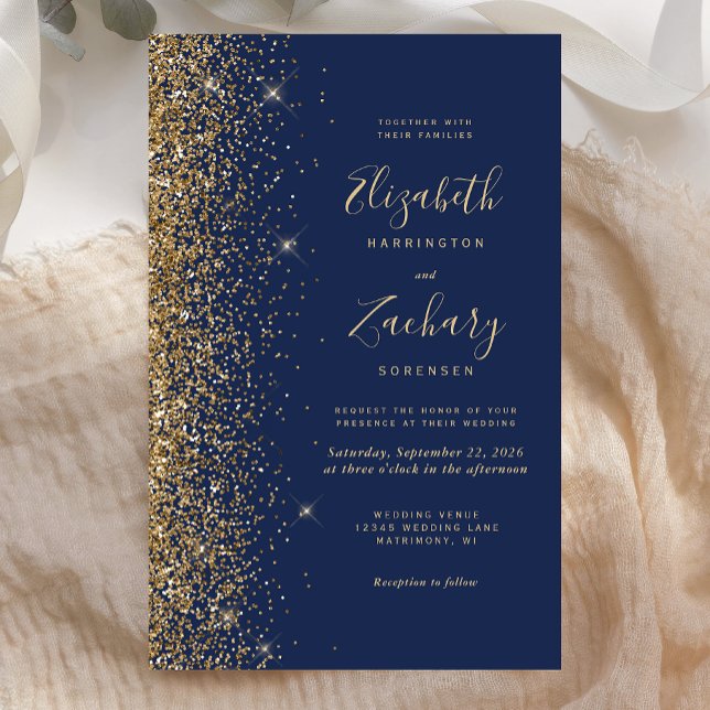 Convite de Casamento Azul Marinho com Glitter Dour (Criador carregado)
