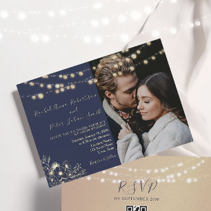 Convite de Casamento Azul Marinho com Luzes de Cor