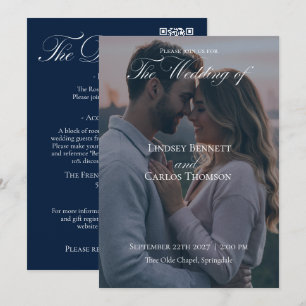 Convite de Casamento Azul Marinho com QR-code de D