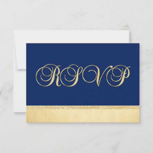 Convite de Casamento Azul Marinho Dourado Elegante (Frente)