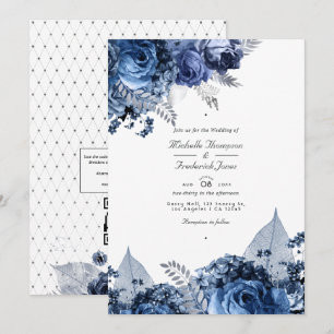 Convite de Casamento Azul Marinho e Branco com Fol