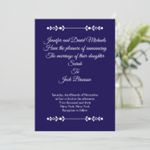 Convite de casamento azul marinho e branco moderno