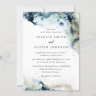 Convite de Casamento Azul Marinho e Dourado