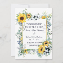 Convite De Casamento Azul Marinho e Girassol