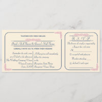 Convite de Casamento Azul Marinho e Ticket Rosa co