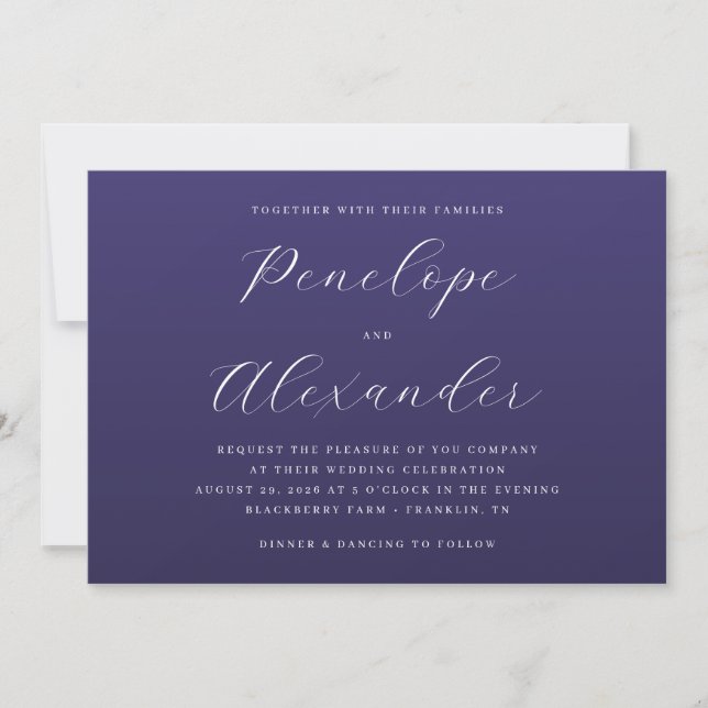 Convite de Casamento Azul Marinho Elegante (Frente)