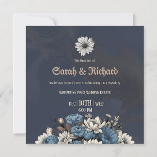 Convite de casamento azul-Marinho Elegante