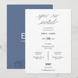 Convite de Casamento Azul Marinho Elegante