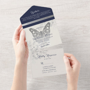 Convite de Casamento Azul Marinho Elegante Tudo em