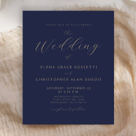 Convite de Casamento Azul Marinho Escrito Moderno 