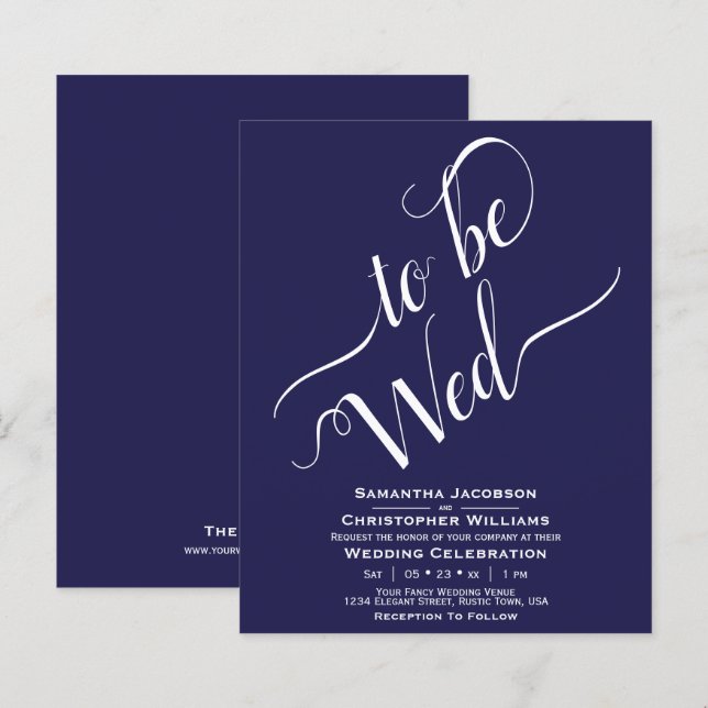 Convite de Casamento Azul Marinho Minimalista ORÇA (Frente/Verso)