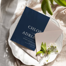 Convite de Casamento Azul Marinho Minimalista Simp