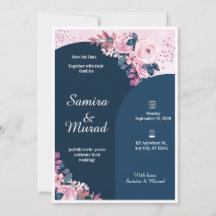 Convite de Casamento Azul Marinho Moderno
