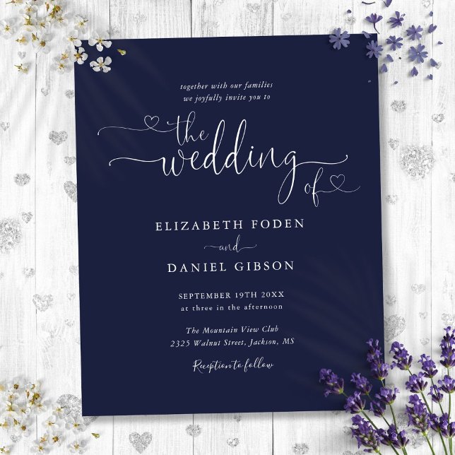 Convite de Casamento Azul Marinho Orçamento Roteir (Budget Script Navy Blue Wedding Invitation)