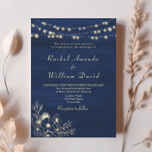 Convite de Casamento Azul Marinho Rústico