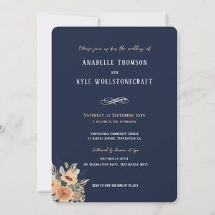 Convite de casamento - Azul marinho verde Elegante