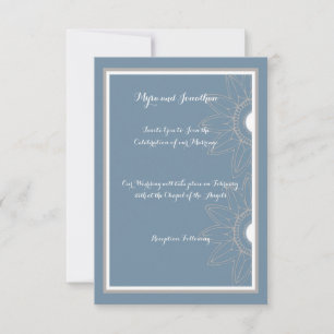 Convite de Casamento, Azul Médio com Flores