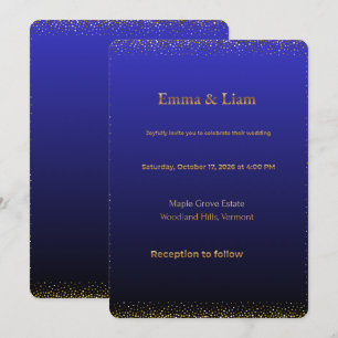 Convite de Casamento Azul Meia-Noite & Dourado – E