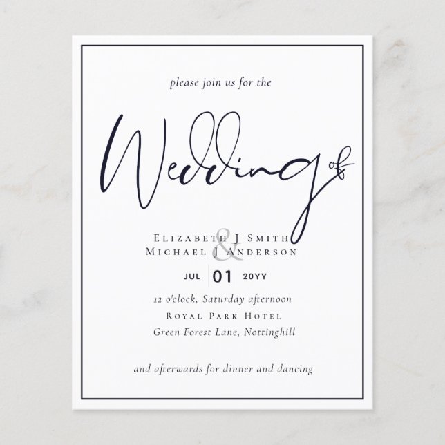 Convite de Casamento Azul Meia-Noite Papel Flyer O (Frente)