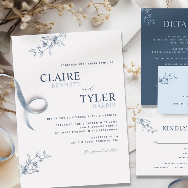 Convite de Casamento Azul Minimal e Moderno Elegan (Criador carregado)