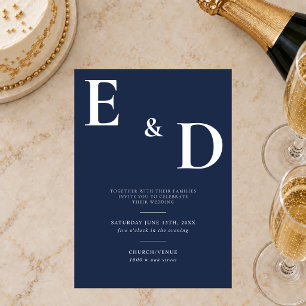 Convite de Casamento Azul Minimalista Moderno Eleg