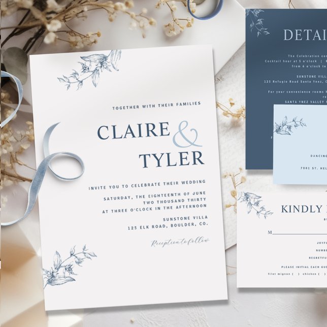 Convite de Casamento Azul Minimalista Moderno Eleg (Criador carregado)