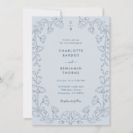 Convite de Casamento Azul Monogramado
