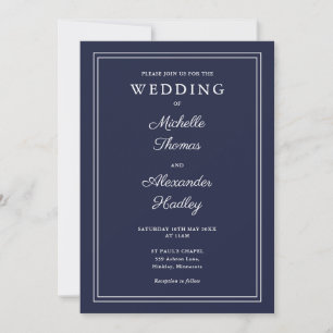 Convite de Casamento Azul Naval Código QR Borda El
