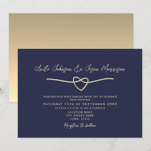 Convite de Casamento Azul Naval Dourado Minimalist